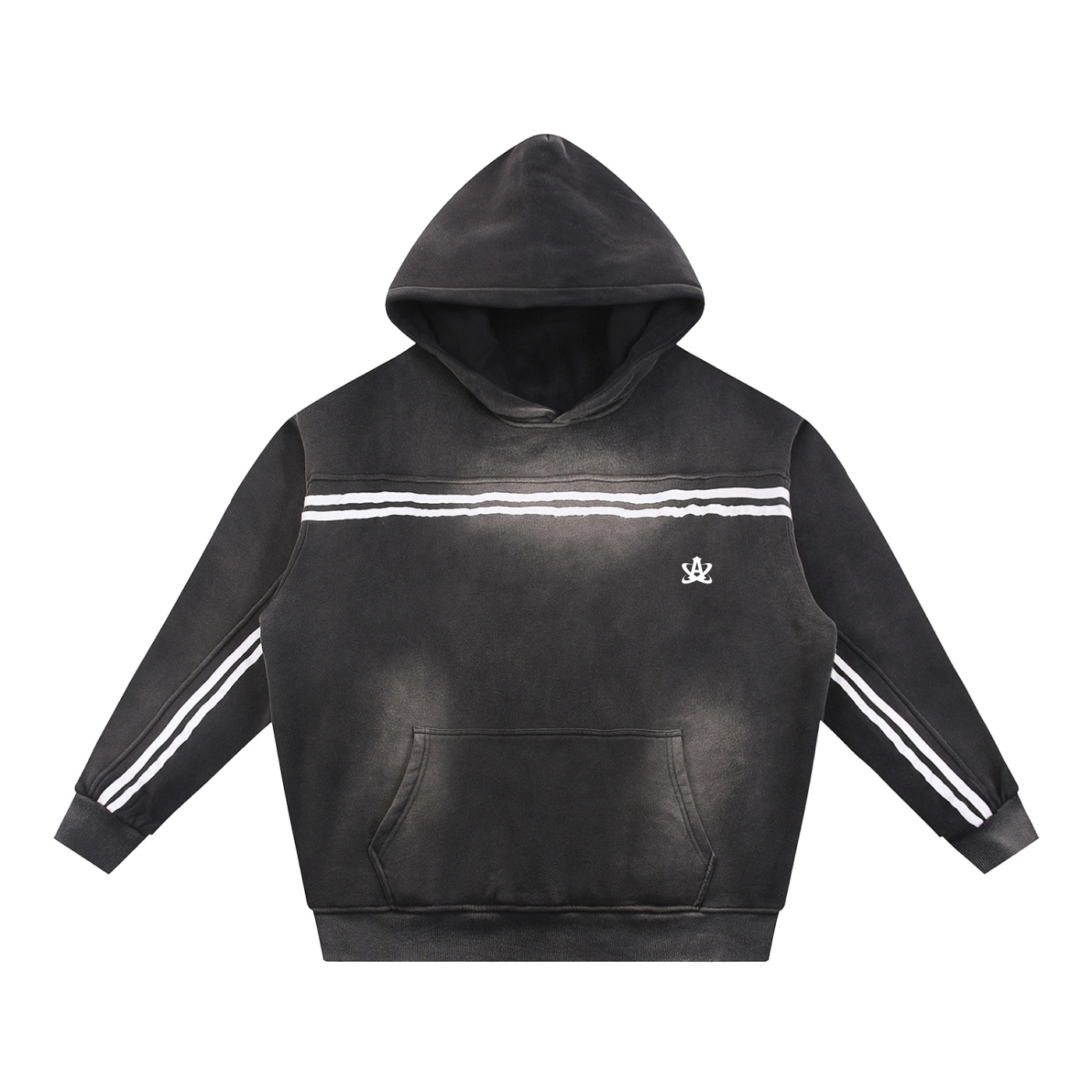 Sun Fade Tape Oversized Hoodie - Black